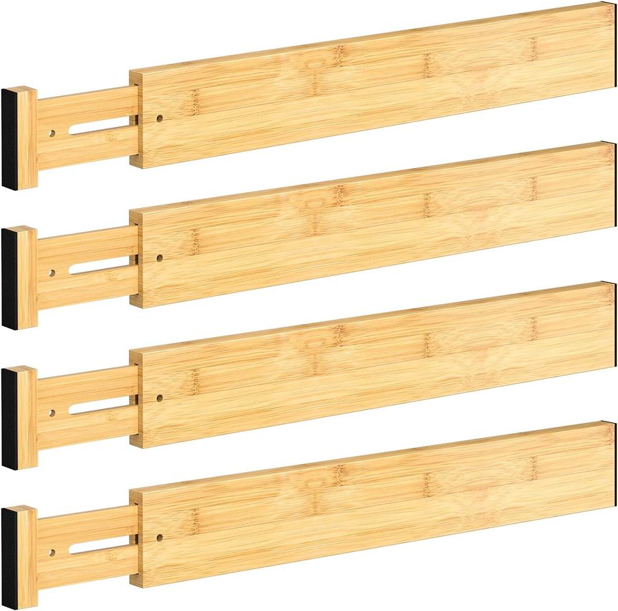 Set of four adjustable natural bamboo drawer dividers