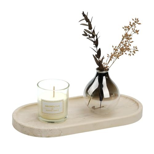 Italian travertine vanity tray in light beige stone